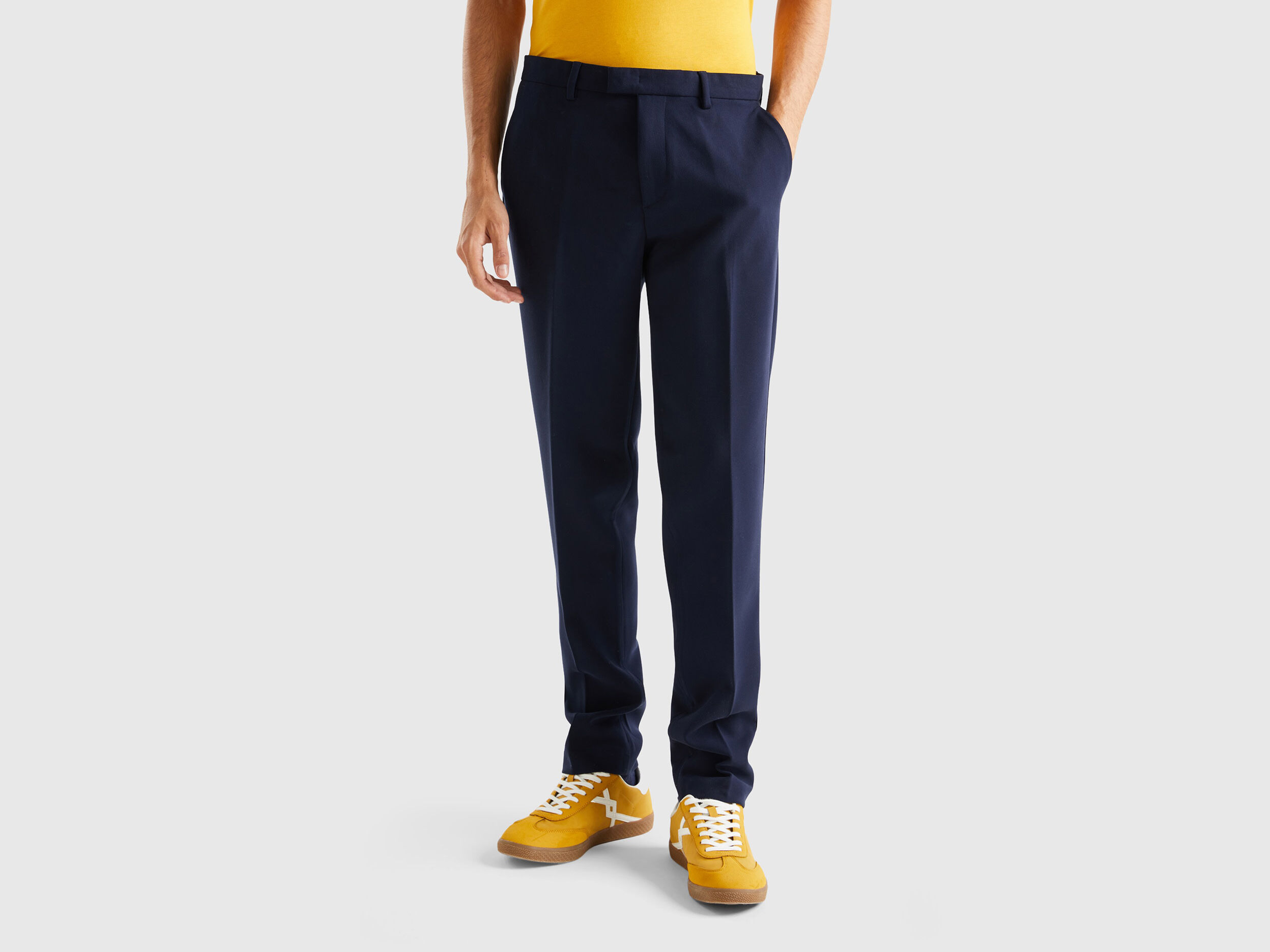 Pantalon fluide coupe slim Bleu Fonc Benetton