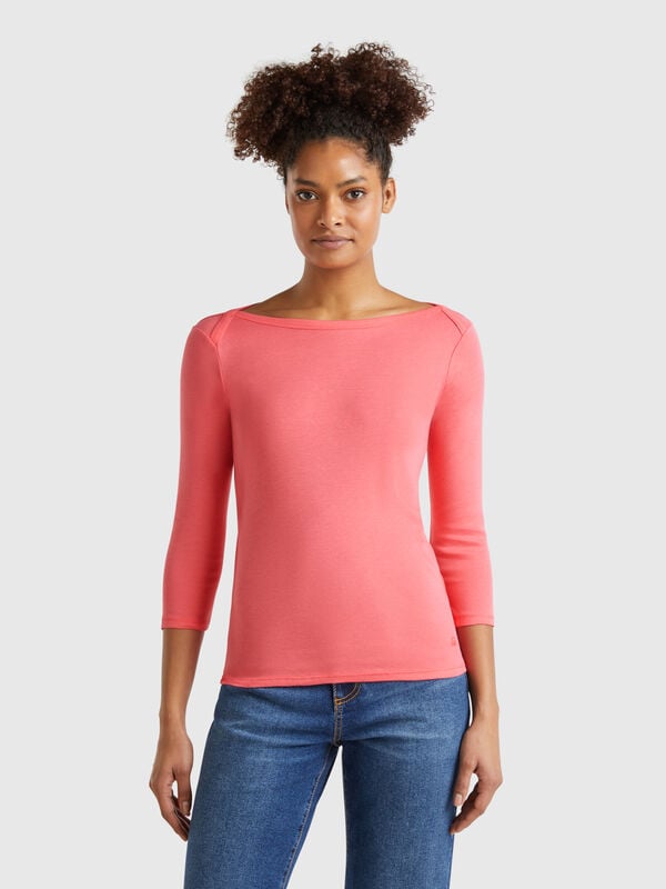 T-shirt 100 % coton à encolure bateau Femme