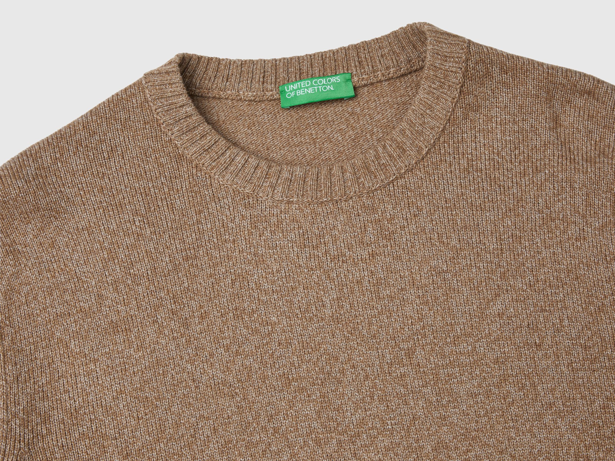 Pull col rond en m lange de laine et cachemire Beige Benetton