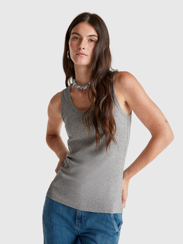 Débardeur gris chiné en pur coton Femme
