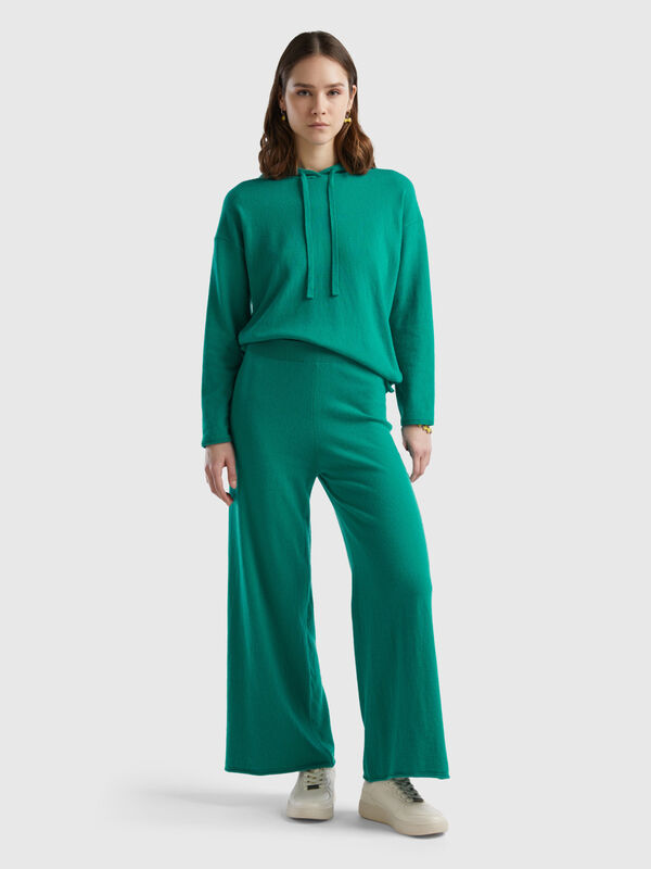 Pantalon ample vert jade en mélange de laine et de cachemire Femme