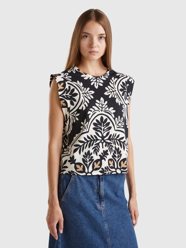 Top fleuri en pur coton Femme