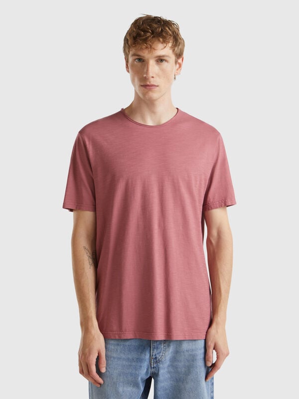 T-shirt prune en coton flammé Homme