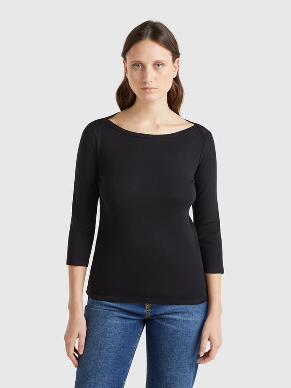 T-shirt 100 % coton à encolure bateau Femme
