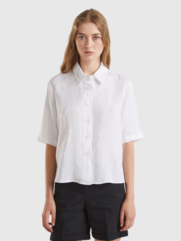 Chemise courte en pur lin Femme