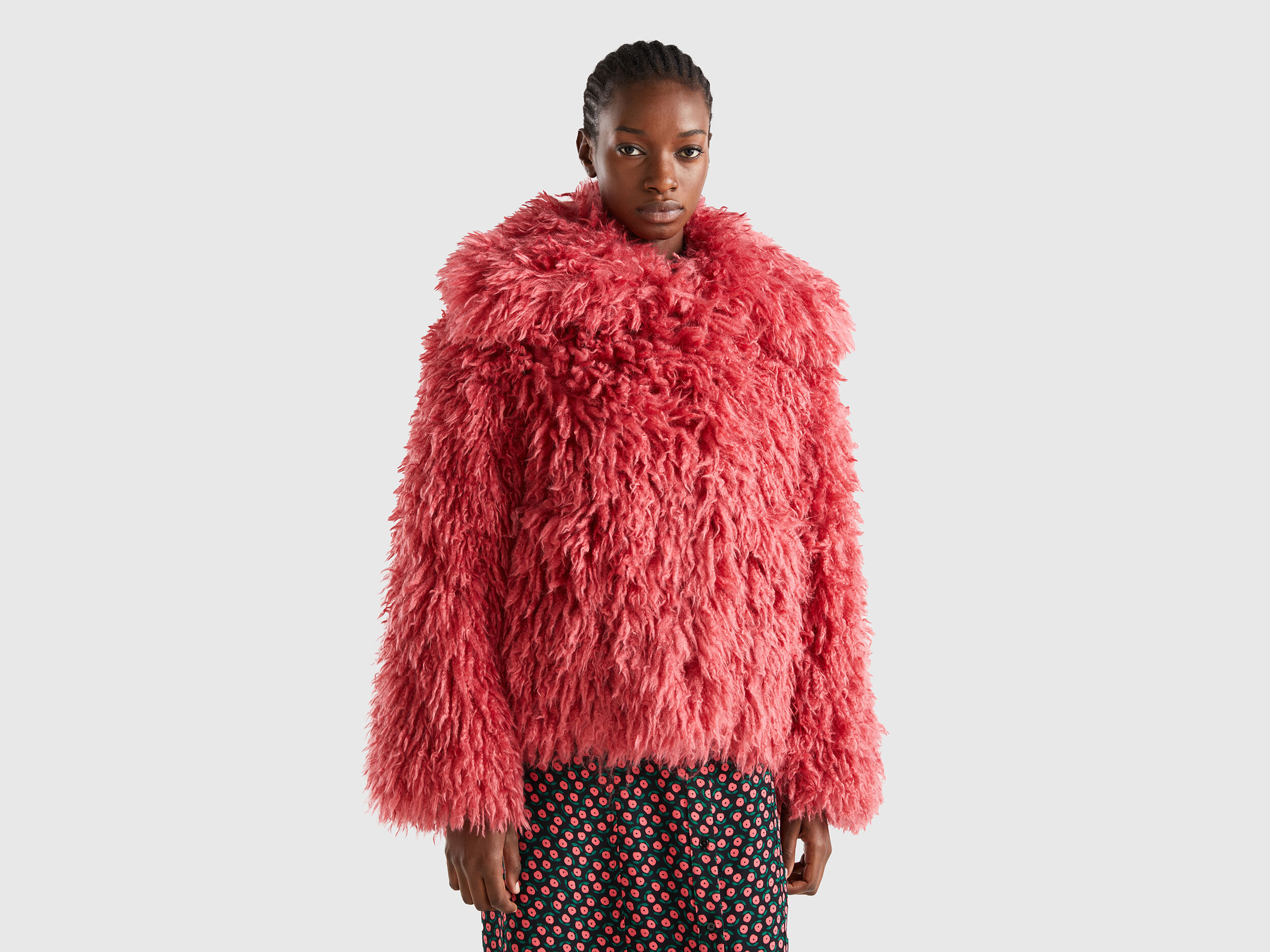 Manteau court en fourrure synth tique Fuchsia Benetton