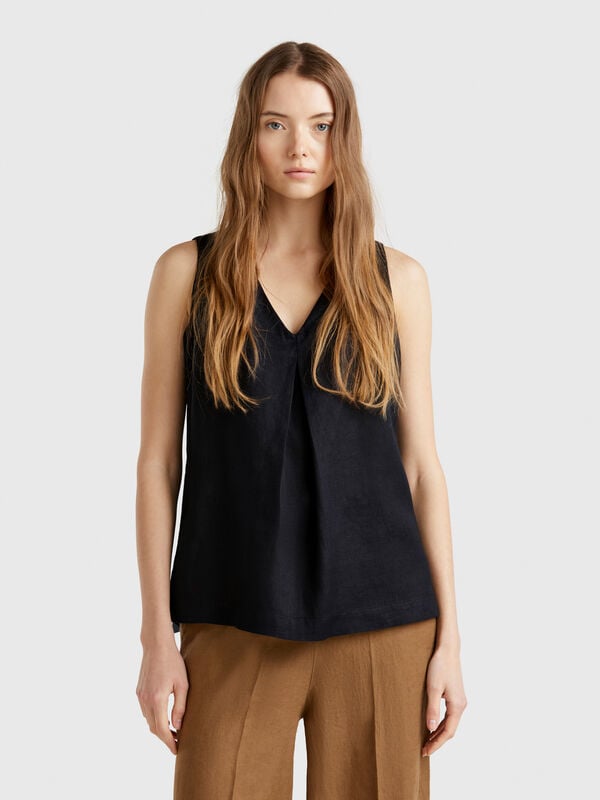 Blouse sans manches en pur lin Femme