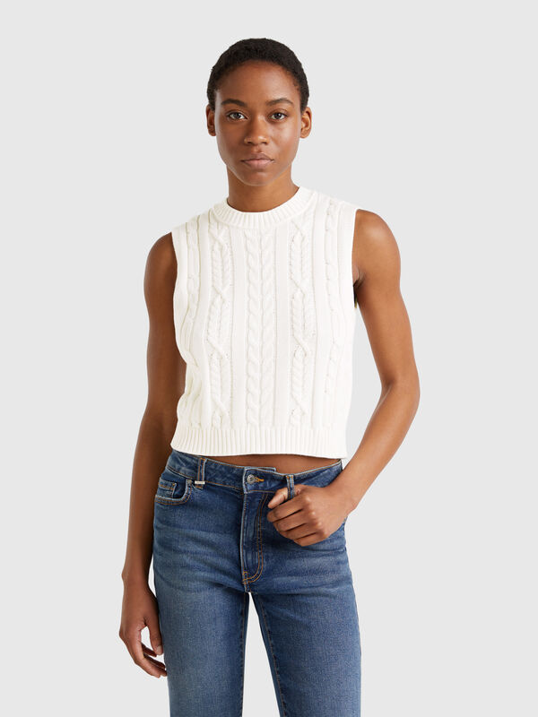 Gilet raccourci en maille torsadée Femme