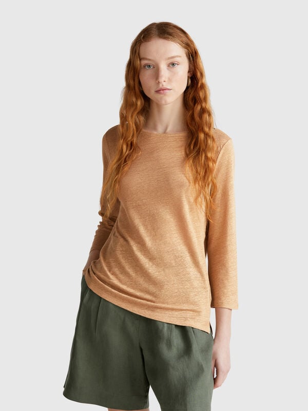 T-shirt manches 3/4 en pur lin Femme