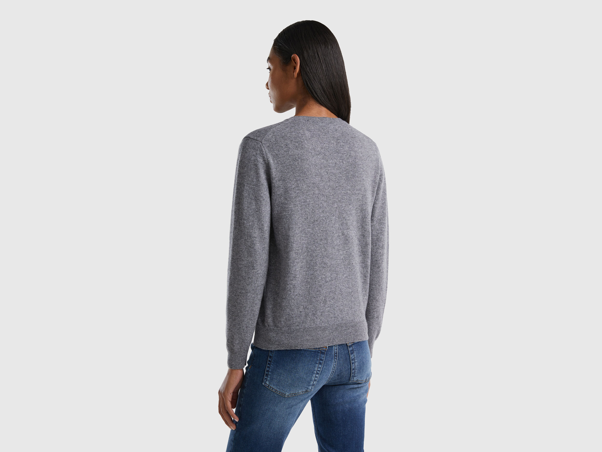 Gilet gris col rond en pure laine m rinos Gris Benetton
