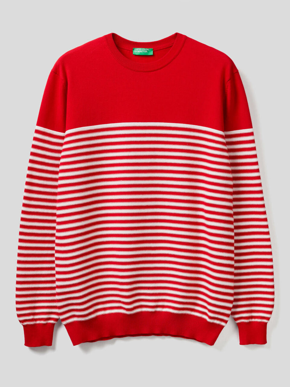 Maglia girocollo a righe 100% cotone image number 1