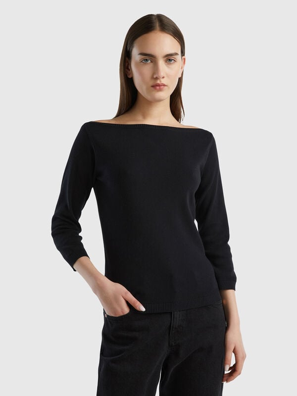Pull 100 % coton à encolure bateau Femme