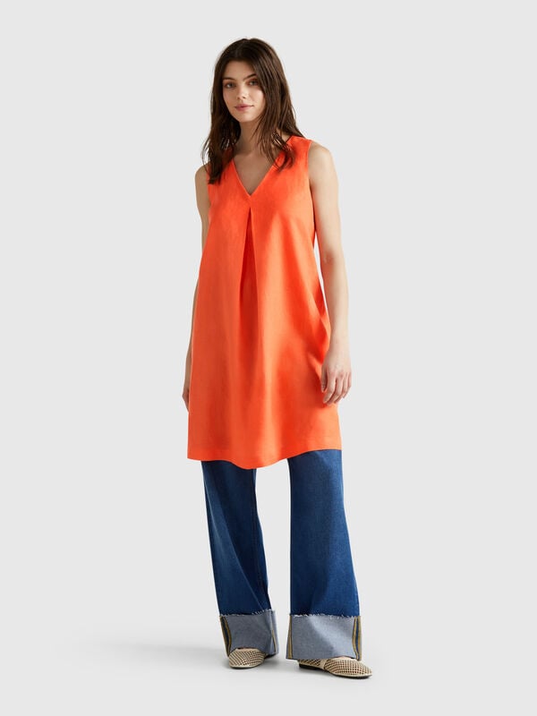 Robe sans manches en pur lin Femme