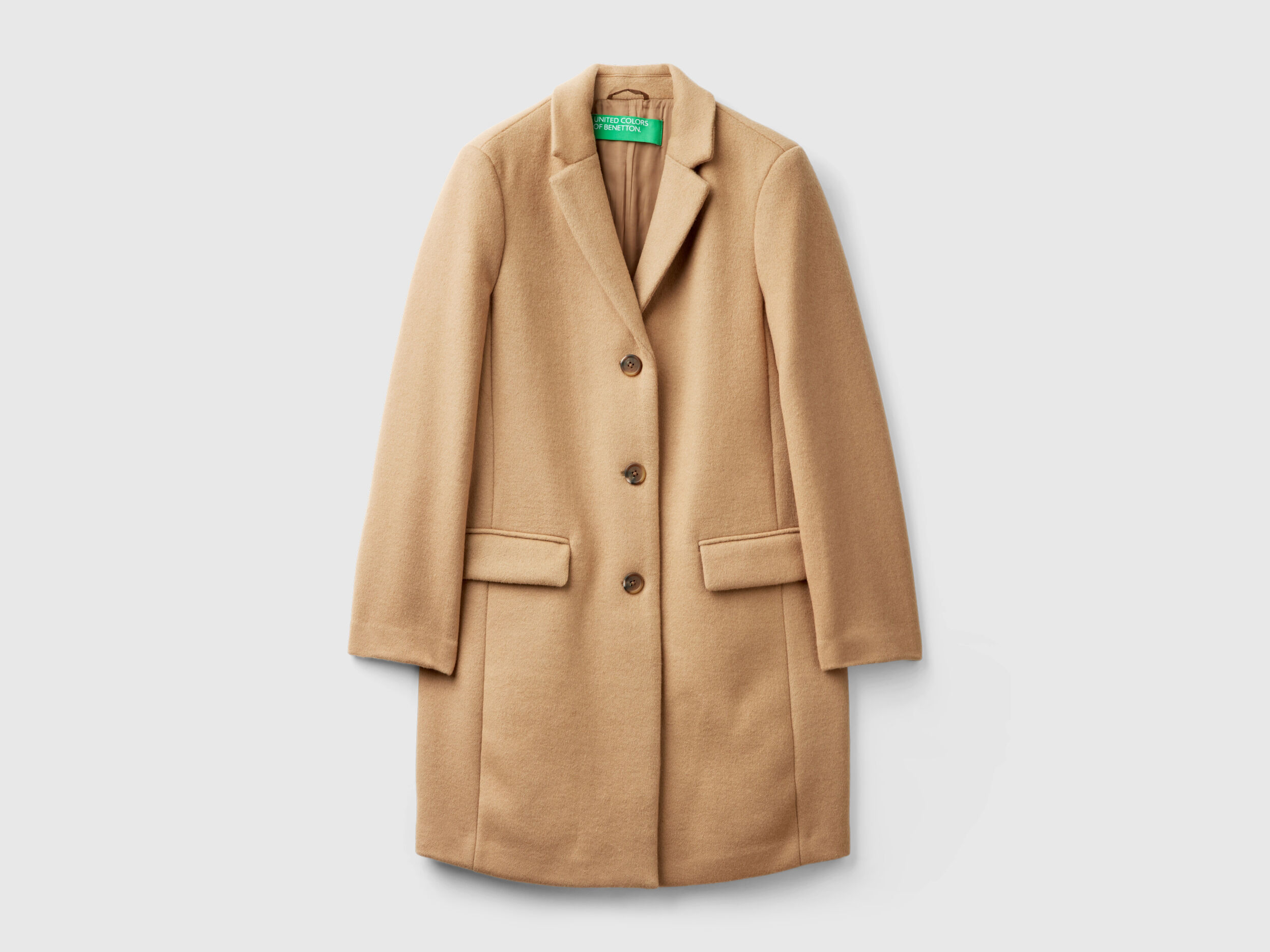 Manteau court en drap de laine melangee Beige Benetton