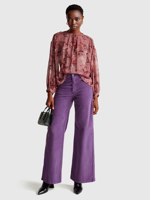 Pantalon en velours coupe large Femme