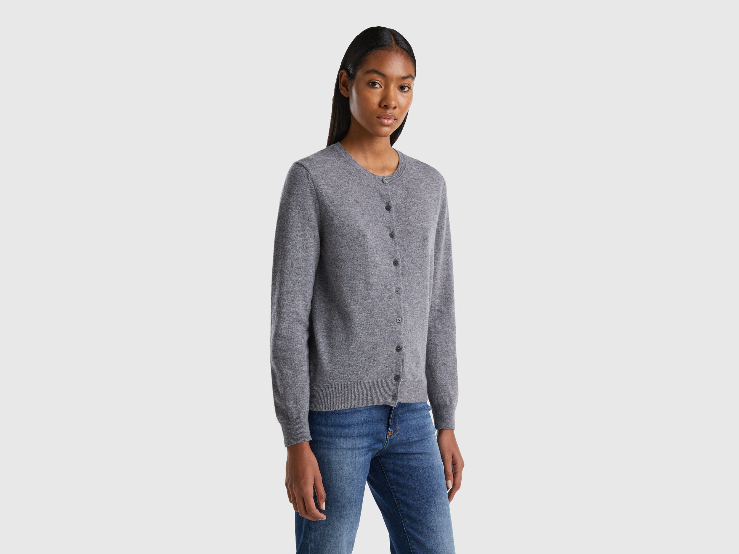 Gilet gris col rond en pure laine m rinos Gris Benetton