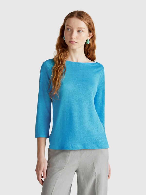 T-shirt manches 3/4 en pur lin Femme
