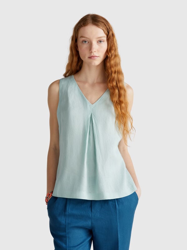 Blouse sans manches en pur lin Femme