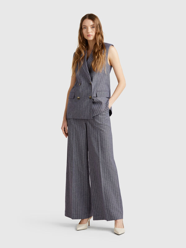 Pantalon palazzo à fines rayures Femme