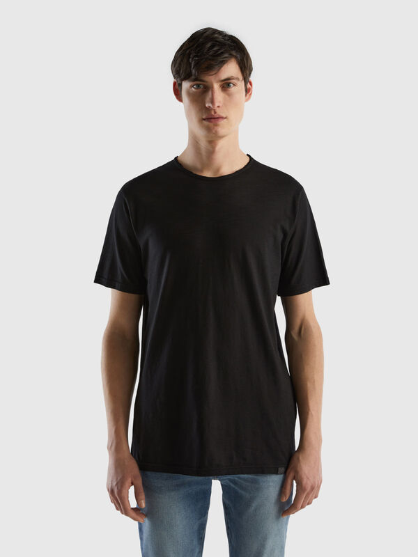 T-shirt noir en coton flammé Homme