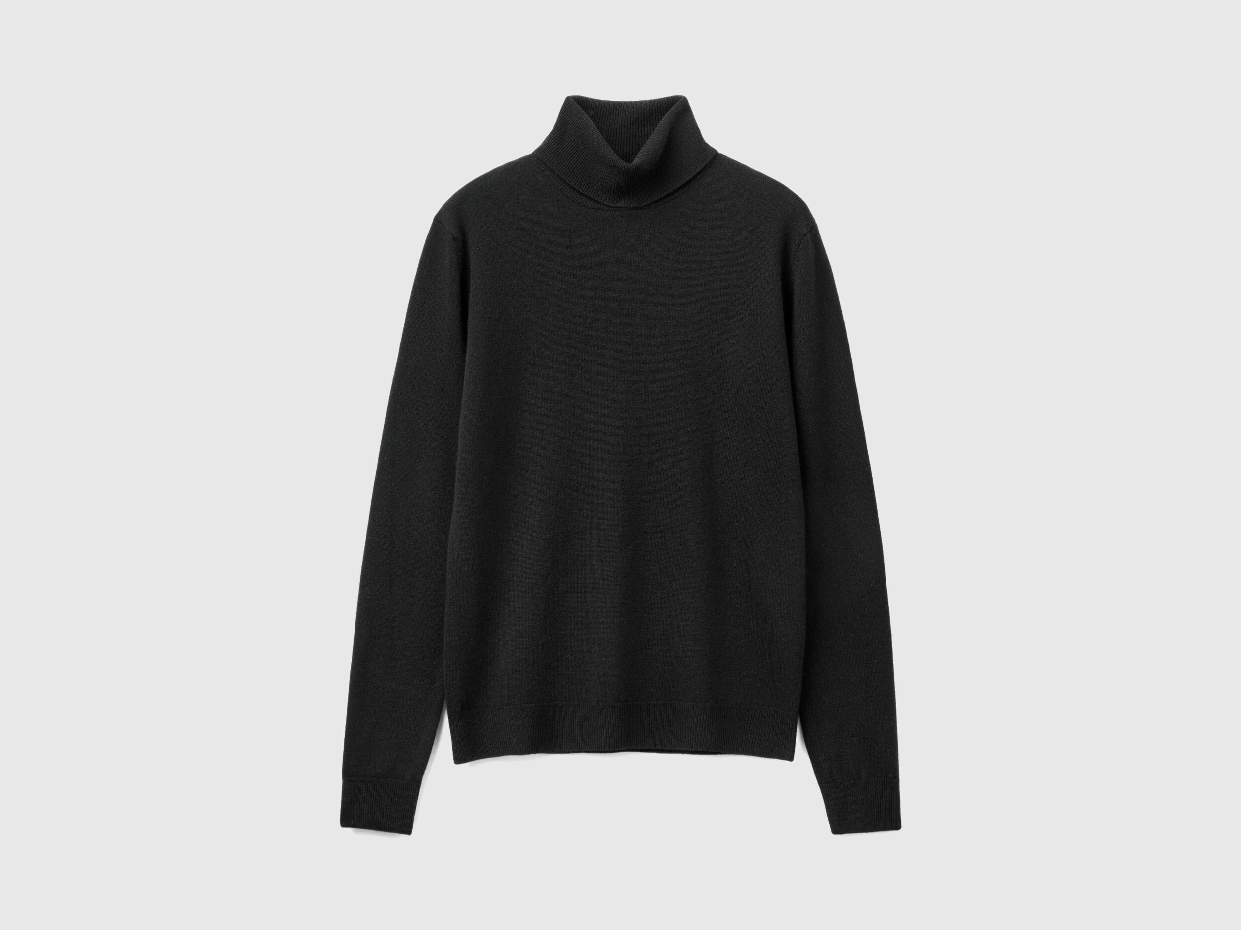 Pull chaud noir a col roule en pure laine Merinos Noir Benetton