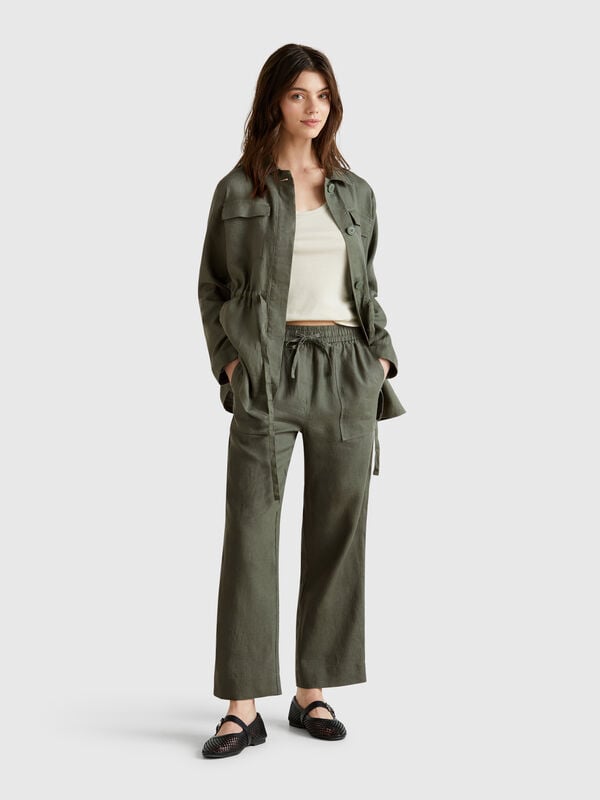 Pantalon pur lin avec élastique Femme