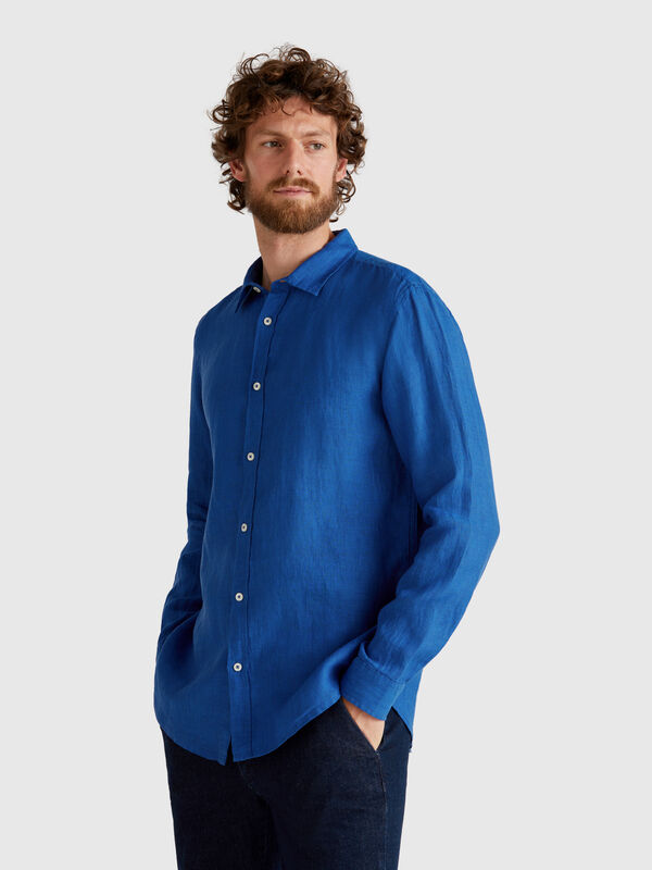 Chemise bleue en pur lin Homme