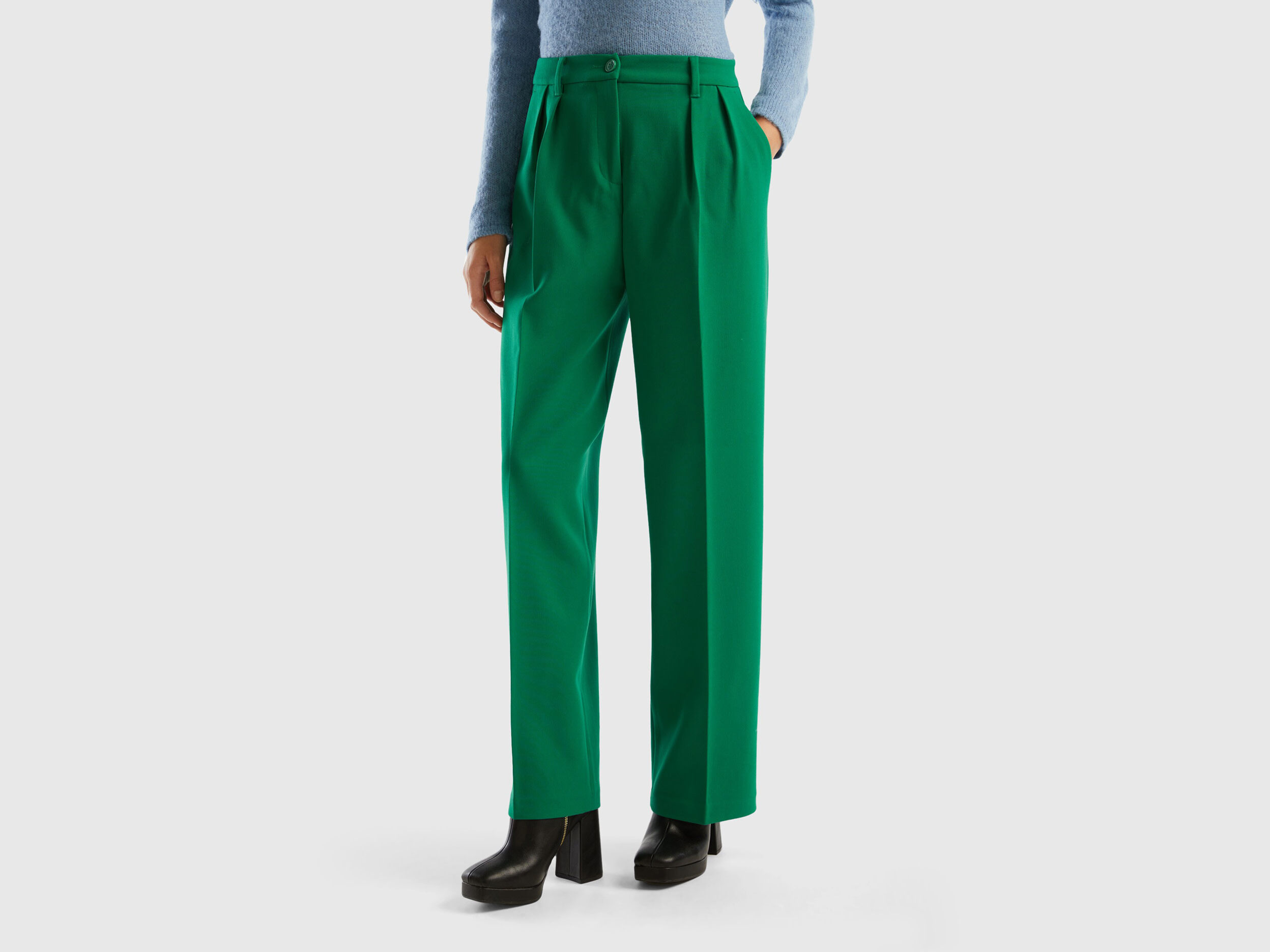 Pantalon ample pliss Vert Benetton