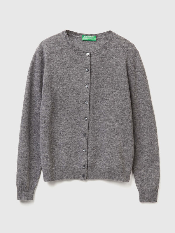 Cardigan ras du cou gris souris en pure laine mérinos Femme