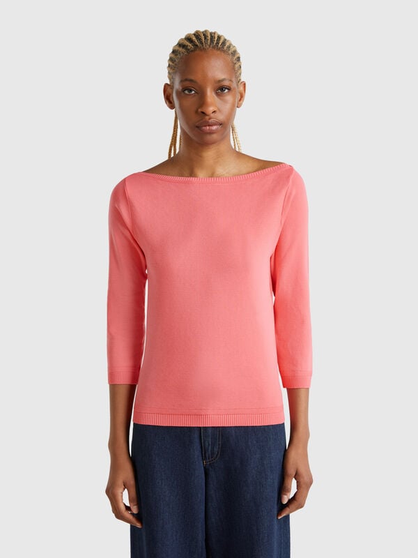 Pull 100 % coton à encolure bateau Femme