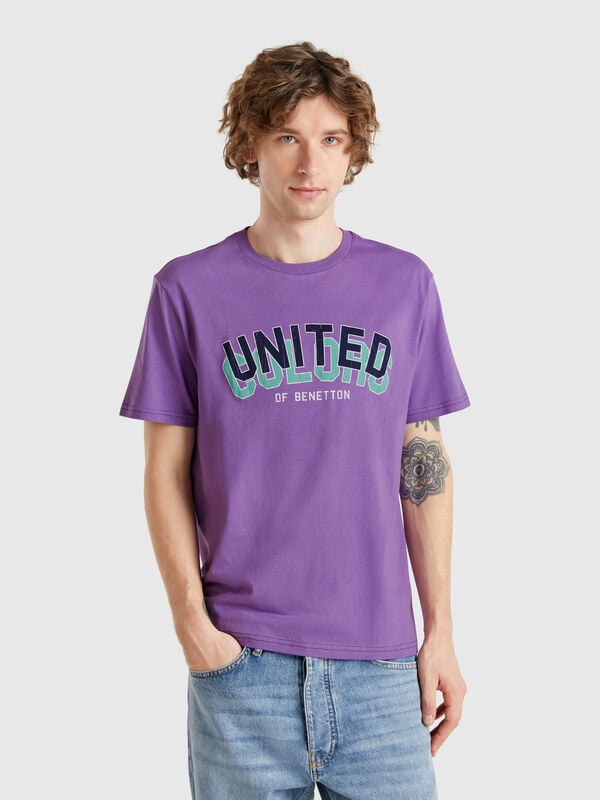 T-shirt en coton violet avec logo noir Homme
