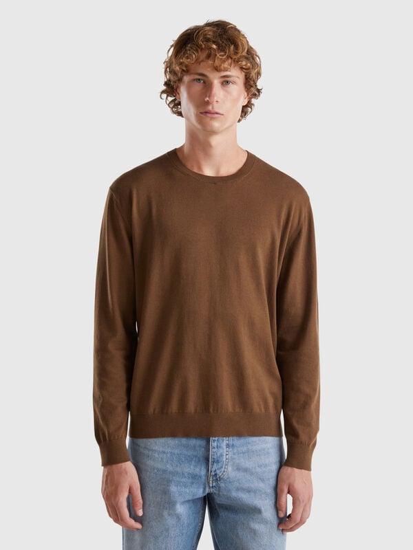 Pull léger à col rond en coton mélangé Homme