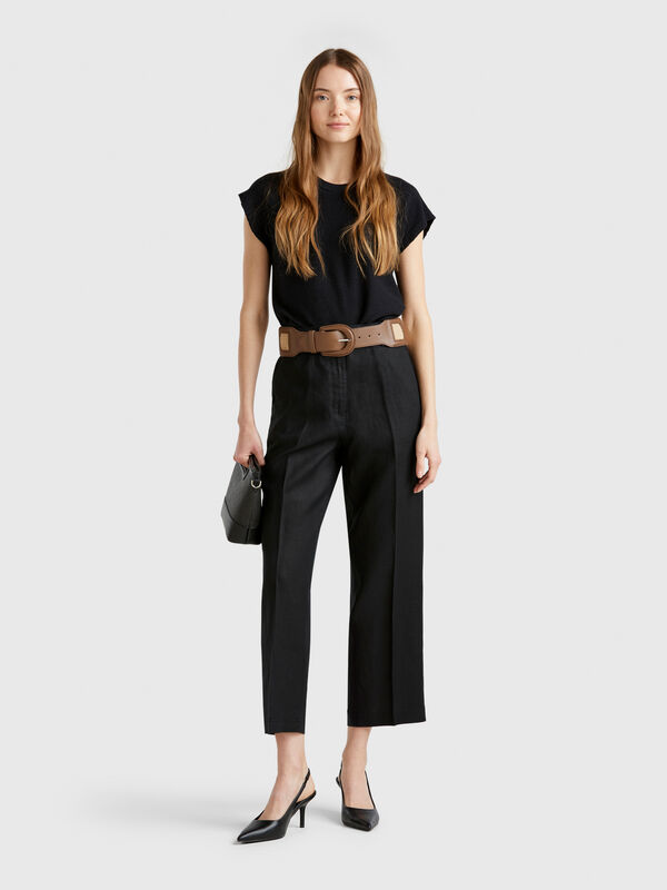 Pantalon droit en pur lin Femme
