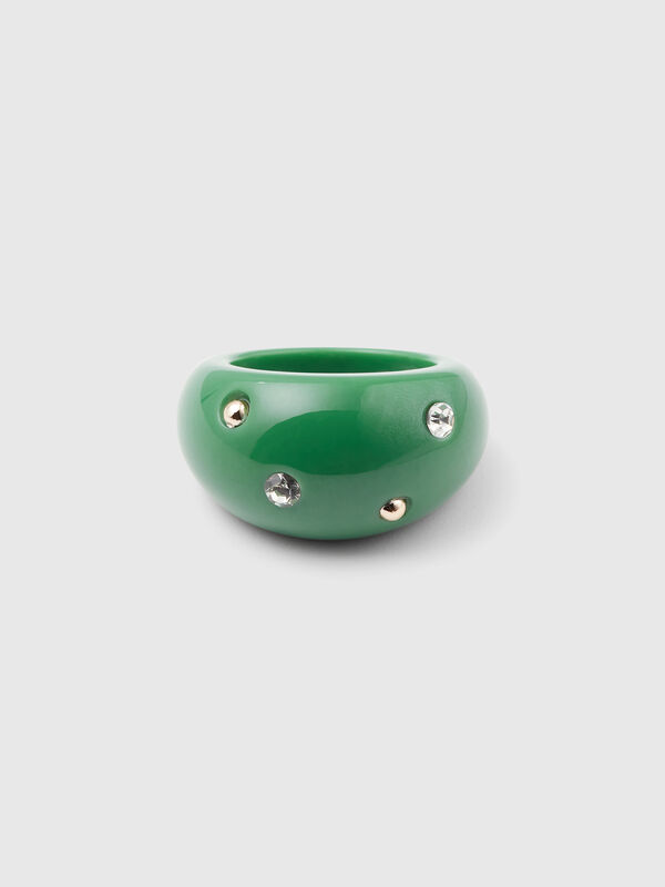 Bague verte avec strass et clous Femme