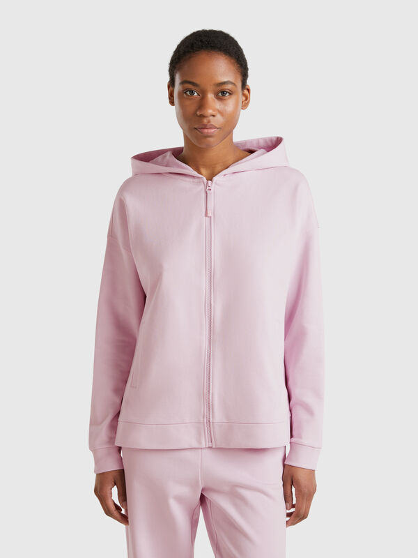 Sweat 100% coton avec zip et capuche Femme