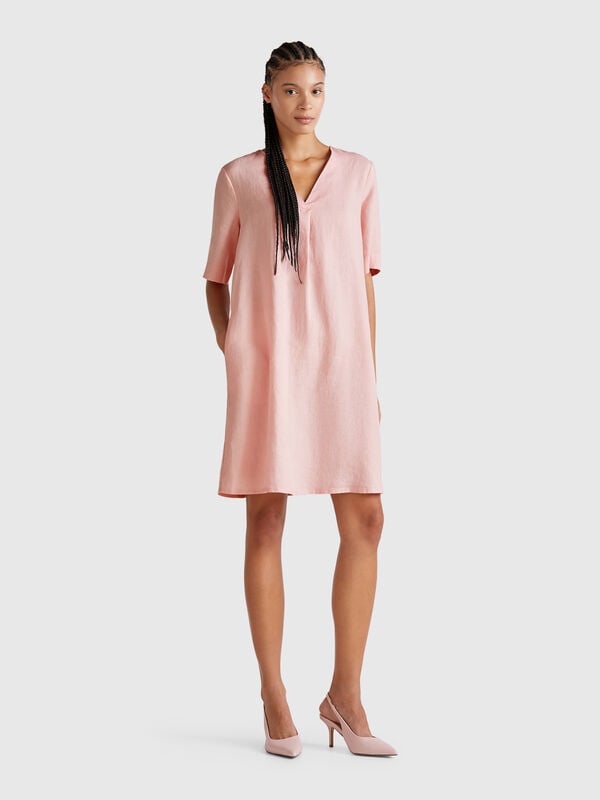 Robe à manches courtes en pur lin Femme