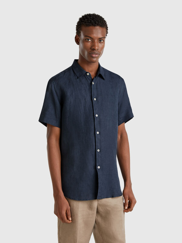 Chemise à manches courtes en pur lin Homme