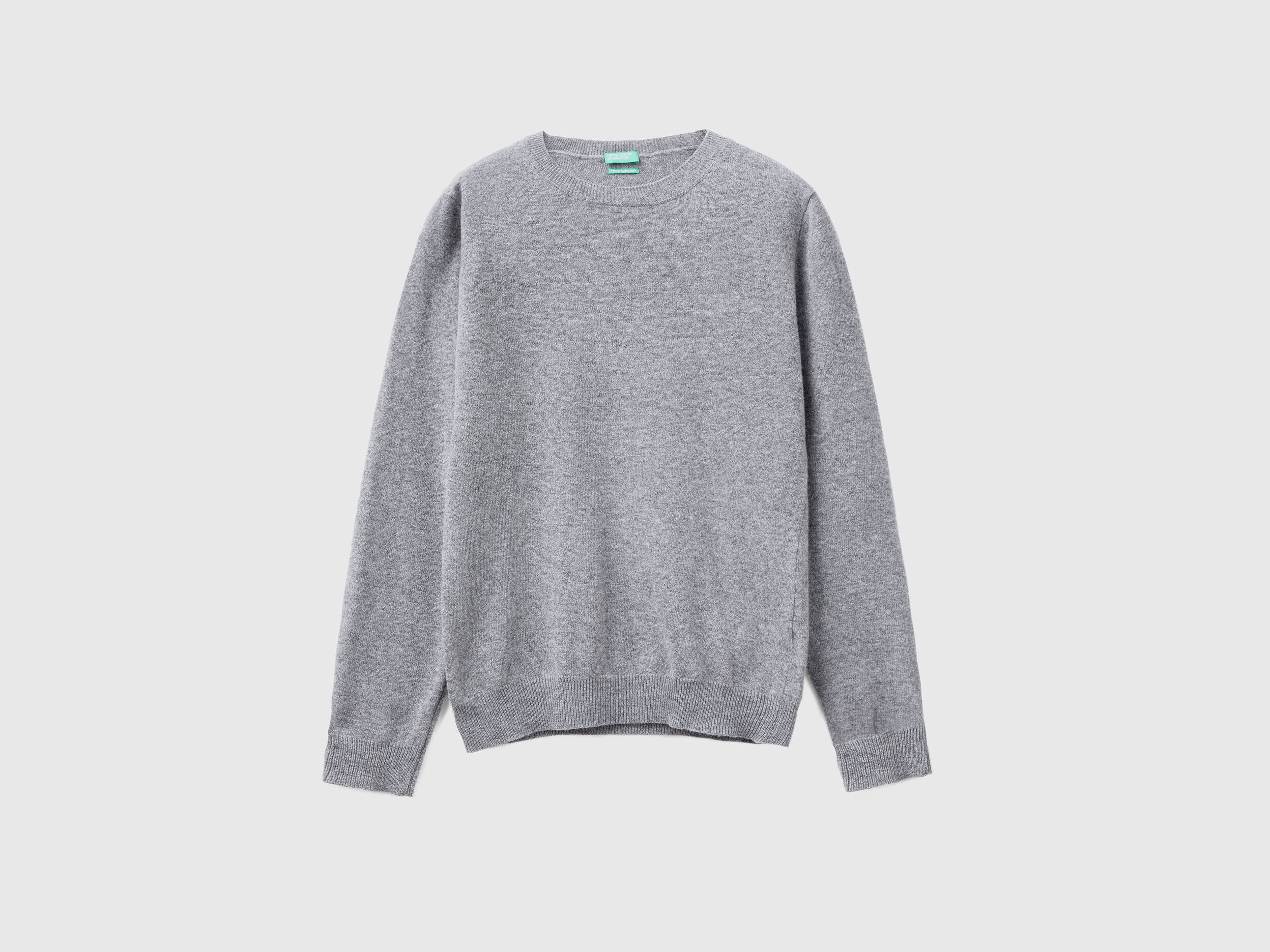 Pull gris clair a col rond en laine merinos Gris Clair Benetton