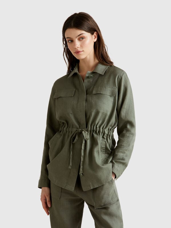 Veste avec cordon de serrage en pur lin Femme