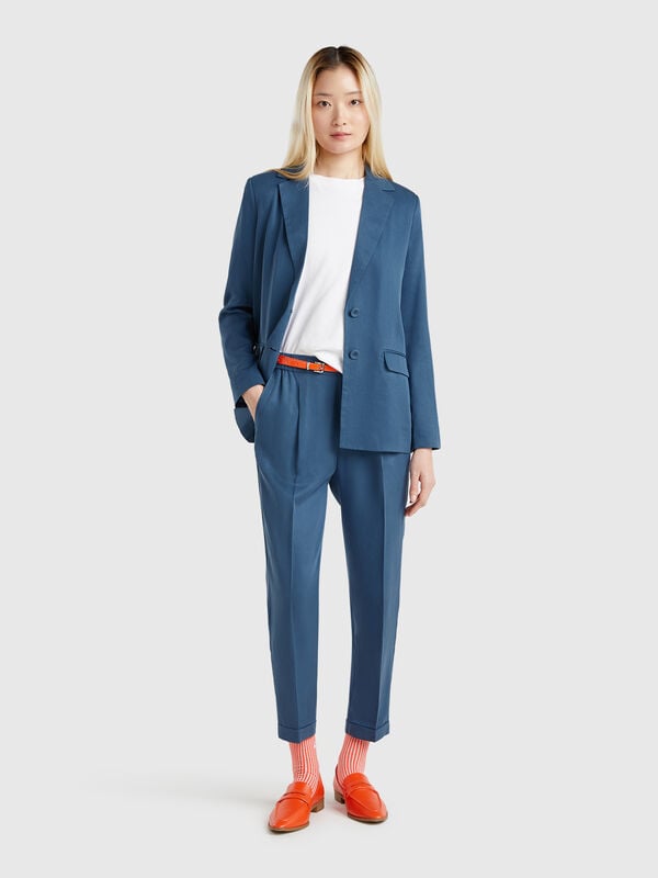 Pantalon fluide avec revers Femme