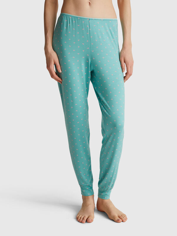 Pantalon bleu clair avec imprimé cœur Femme