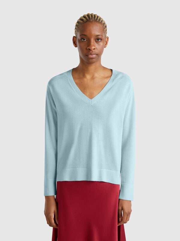 Pull col V en pure laine Mérinos Femme