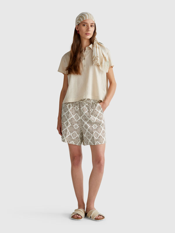 Short en lin imprimé Femme
