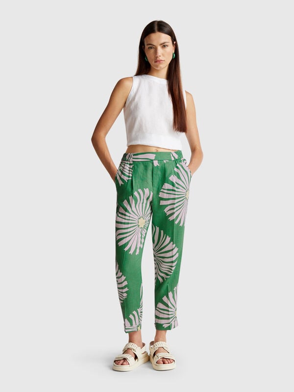 Pantalon en lin imprimé Femme
