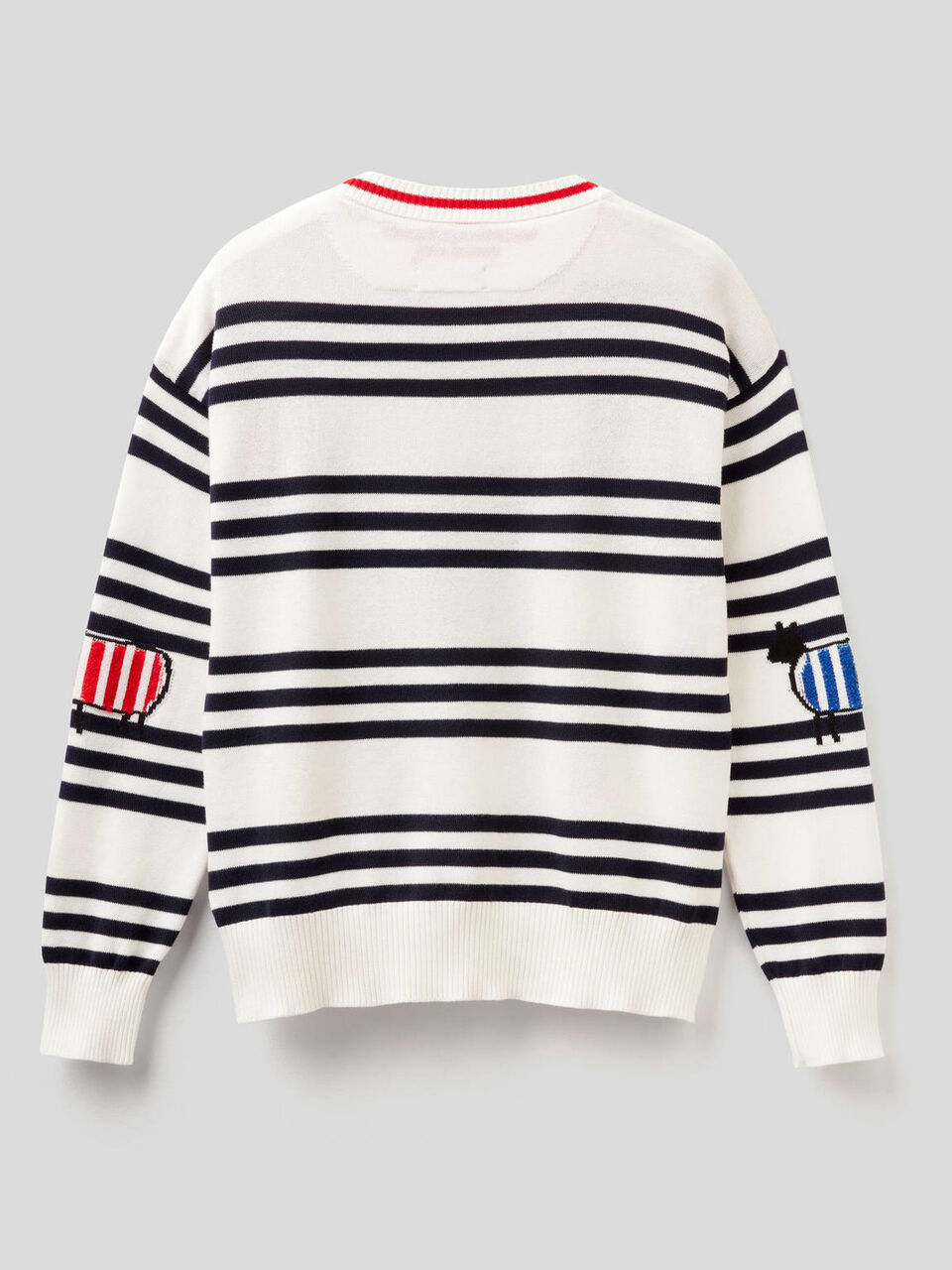 Pull 100% coton avec rayures et motifs en intarsia image number 2