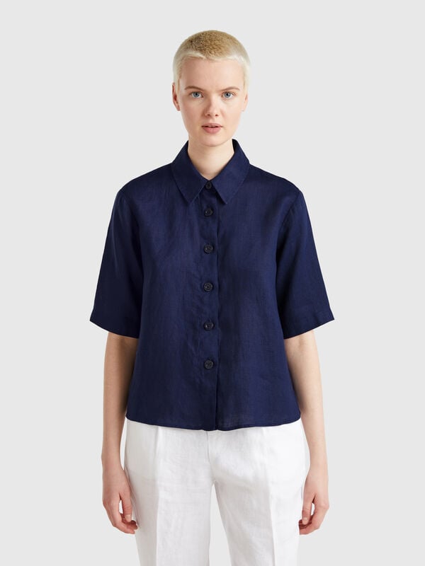 Chemise courte en pur lin Femme