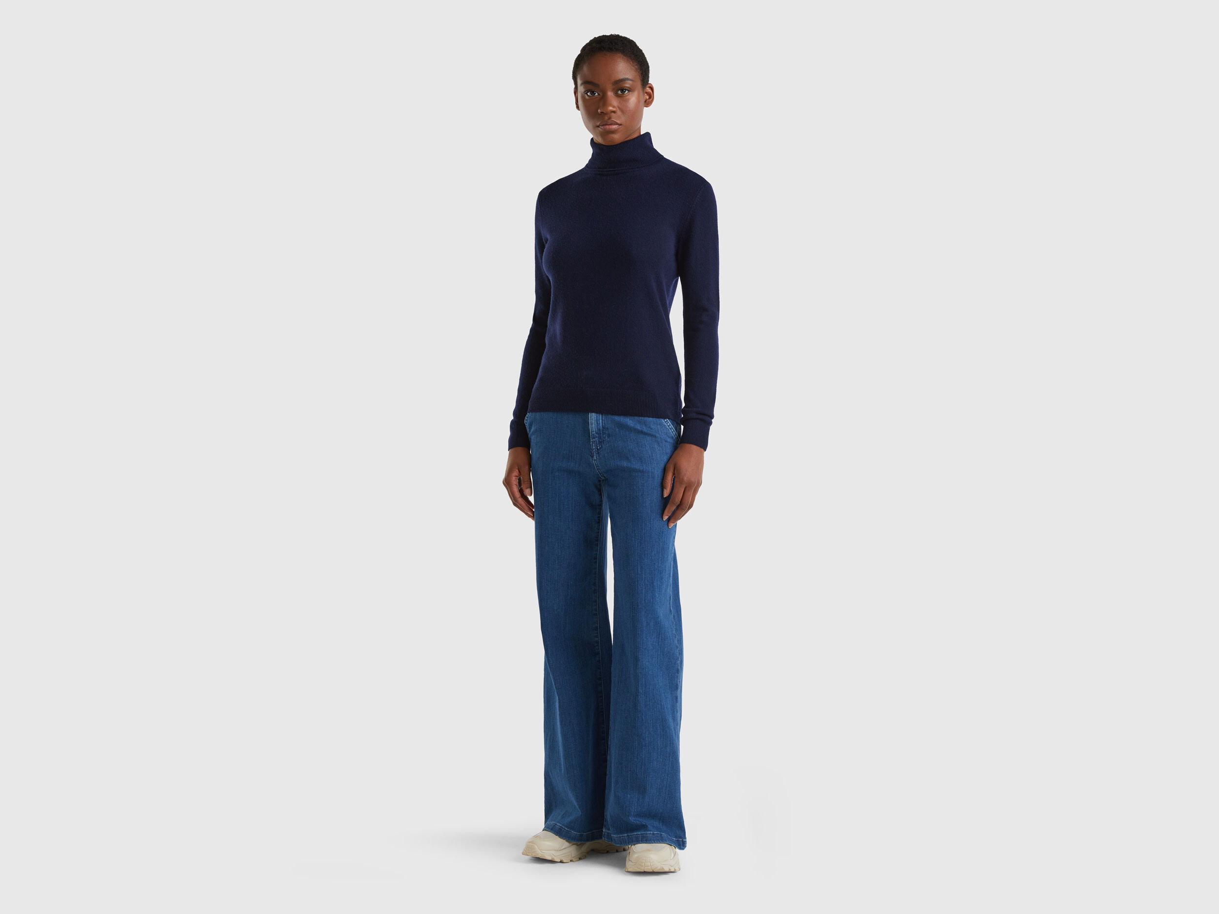 Pull col roule discount bleu ciel femme