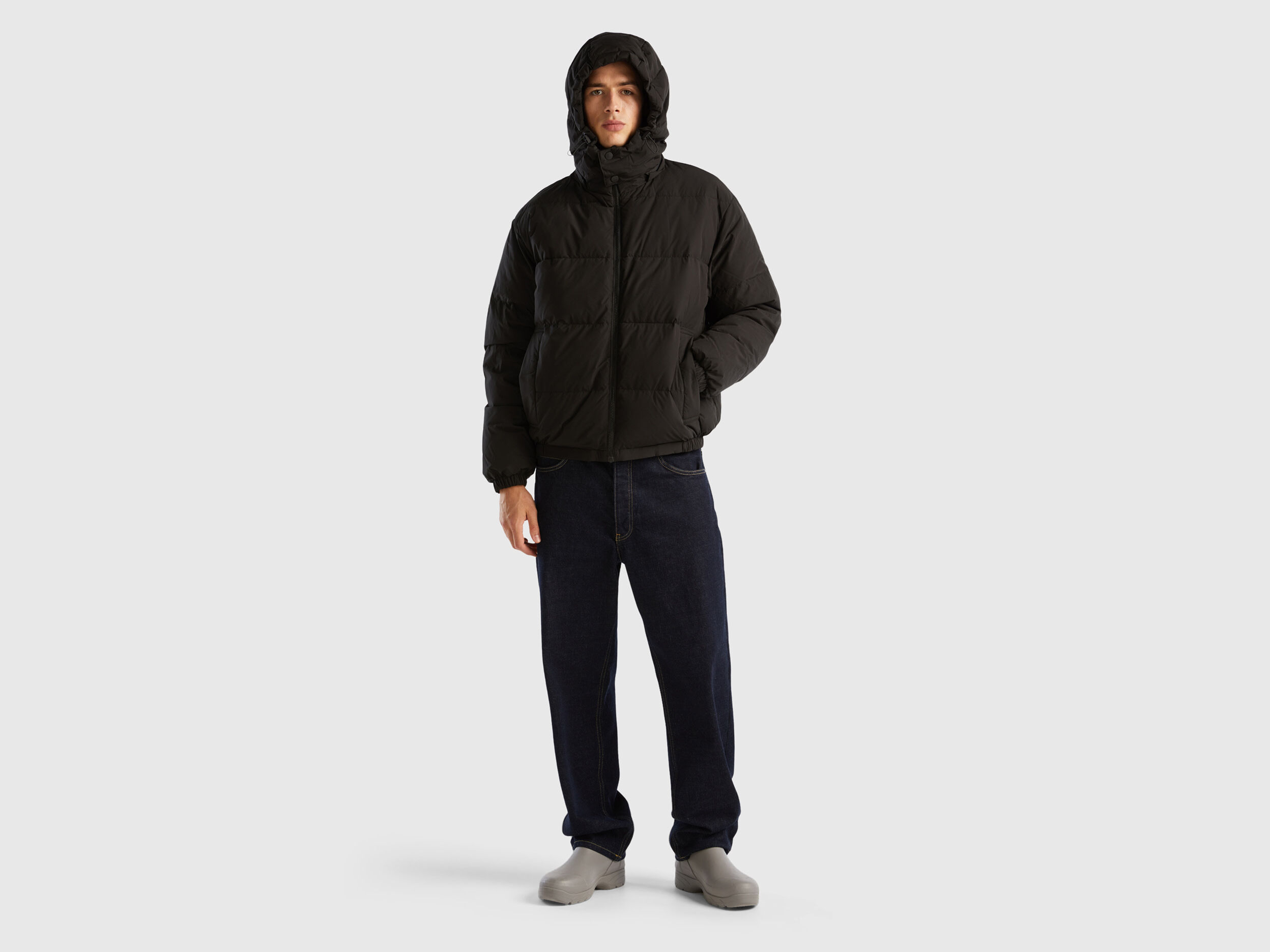 Doudoune capuche amovible Noir Benetton