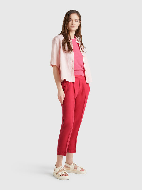 Pantalon court en 100% lin Femme