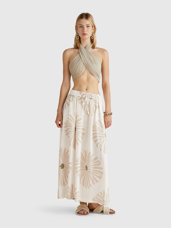 Jupe midi à imprimé fleurs Femme